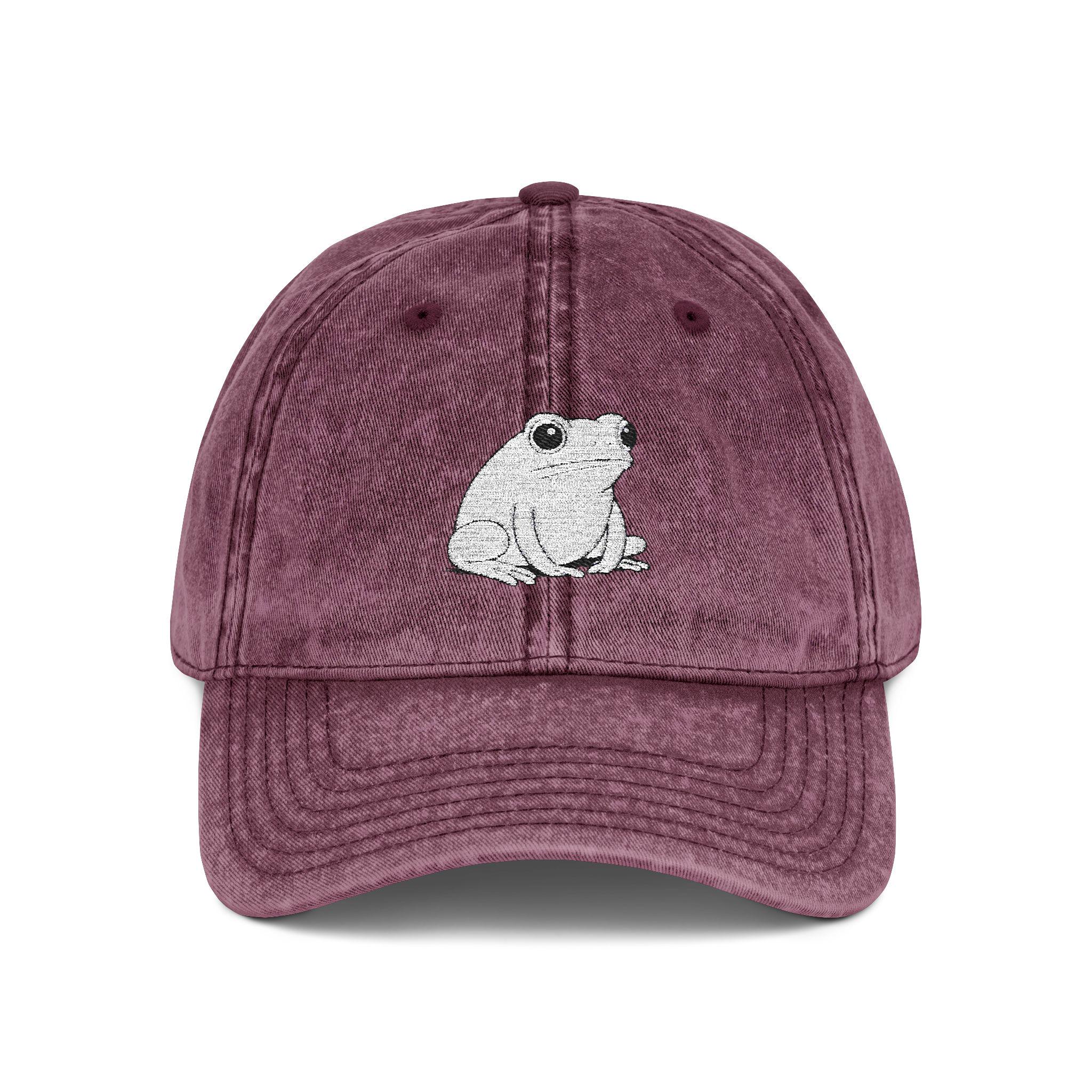 Embroidered Frog Cap, Vintage Style Cotton Twill Baseball 