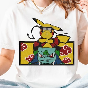 Anime Embroidery Sublimation, Ninja Style Pikachu And Bulbasaur Embroidery Pattern, Digital Machine Embroidery File, Cartoon Embroidery Art