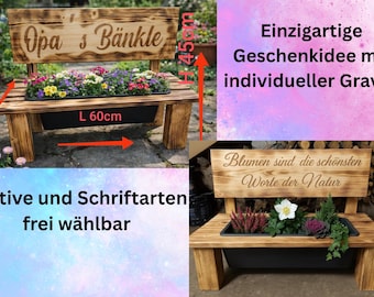 Blumenbank Hochzeitsgeschenk Gartenbank wetterfest Deko Geschenk Garten Blumen personalisiert Handarbeit Lasergravur wohnen Outdoor Pflanzen