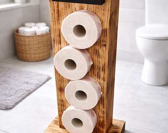 Toilettenpapierhalter aus Holz handgemacht | Vintage WC Rollenhalter freistehend geflammtes Holz Badezimmer Dekoration rustikal Landhaus