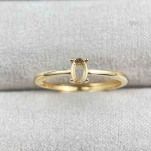 925 sterling silver 4x6mm oval CZ Setted Band Keepsake Ring Settings,18k Gold Plated Ring Bezel, Solid Back DIY Ring Semi Mount