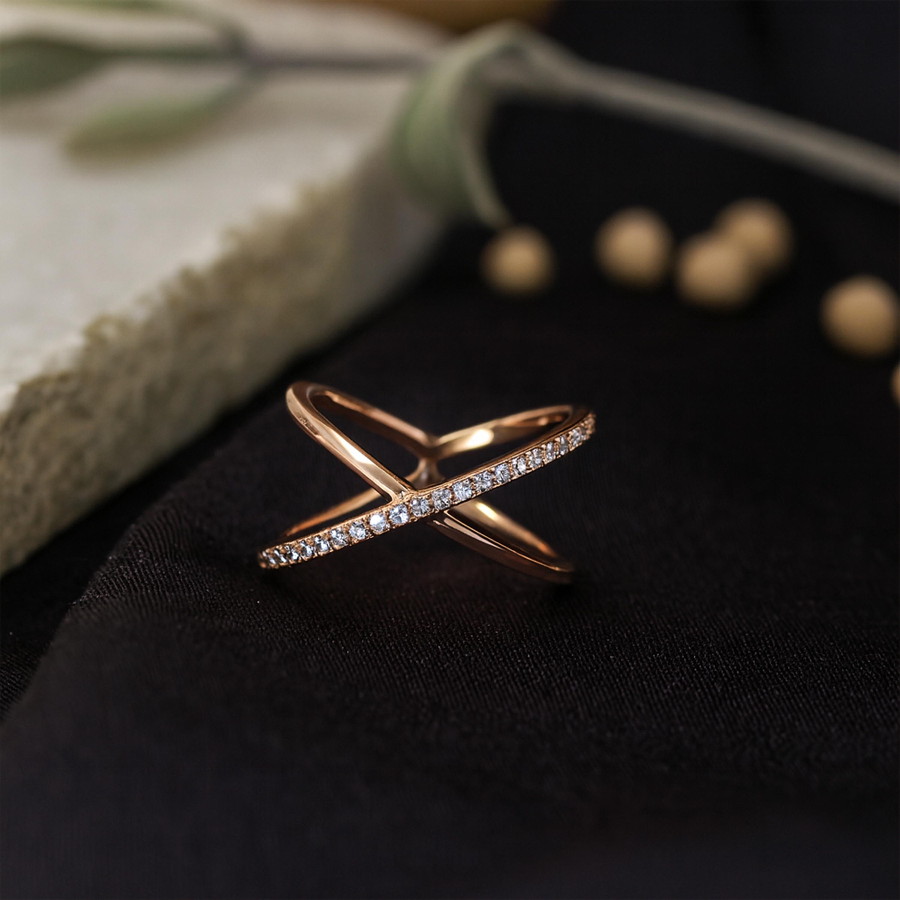 Ladies' 10k Yellow Gold Double X Criss-Cross Ring With Diamond Accents - Size 9.25