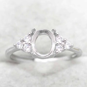 925 sterling silver 8x6mm oval CZ Setted Band Keepsake Ring Settings,18k Gold Plated Ring Bezel, Solid Back DIY Ring Semi Mount