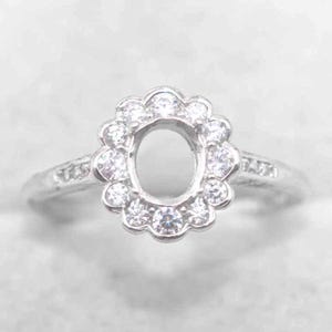 925 sterling silver 8x6mm oval CZ Setted Band Keepsake Ring Settings,18k Gold Plated Ring Bezel, Solid Back DIY Ring Semi Mount