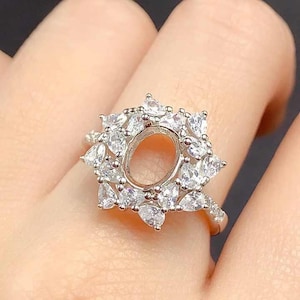 925 sterling silver 8x6mm oval CZ Setted Band Keepsake Ring Settings,18k Gold Plated Ring Bezel, Solid Back DIY Ring Semi Mount