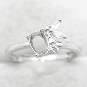 925 sterling silver 8x6mm oval CZ Setted Band Keepsake Ring Settings,18k Gold Plated Ring Bezel, Solid Back DIY Ring Semi Mount