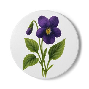 Floral Elegance Ceramic Coaster, Vintage Violet Design, Home Decor, Gift for Garden Lovers, Table Accessory, Coffee Table Art, Birth Flower