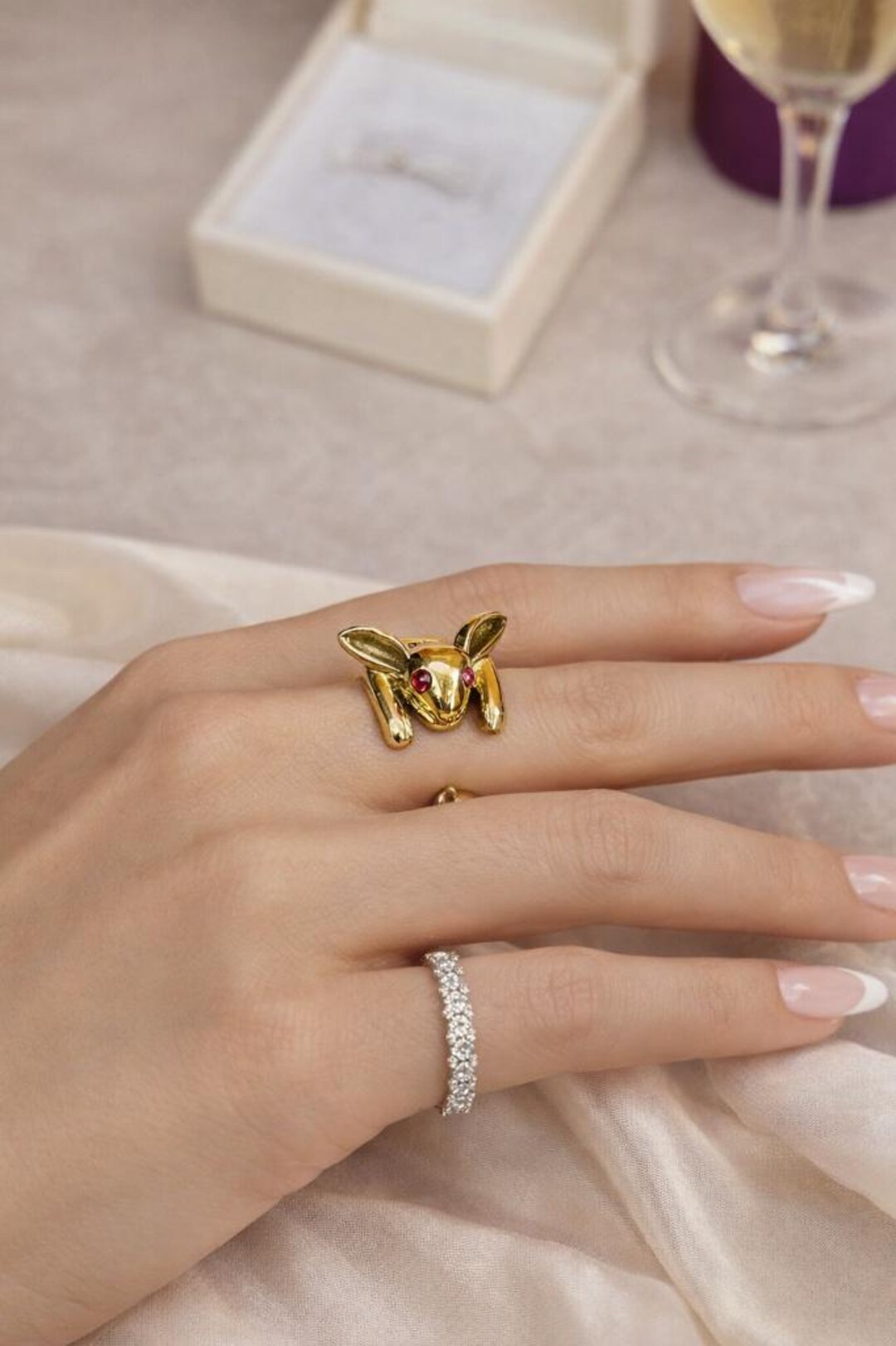 Meesho Rabbit Ring Gold Rabbit Ring Kawaii Bunny Ring | Animal Jewelry Gift| - Etsy
