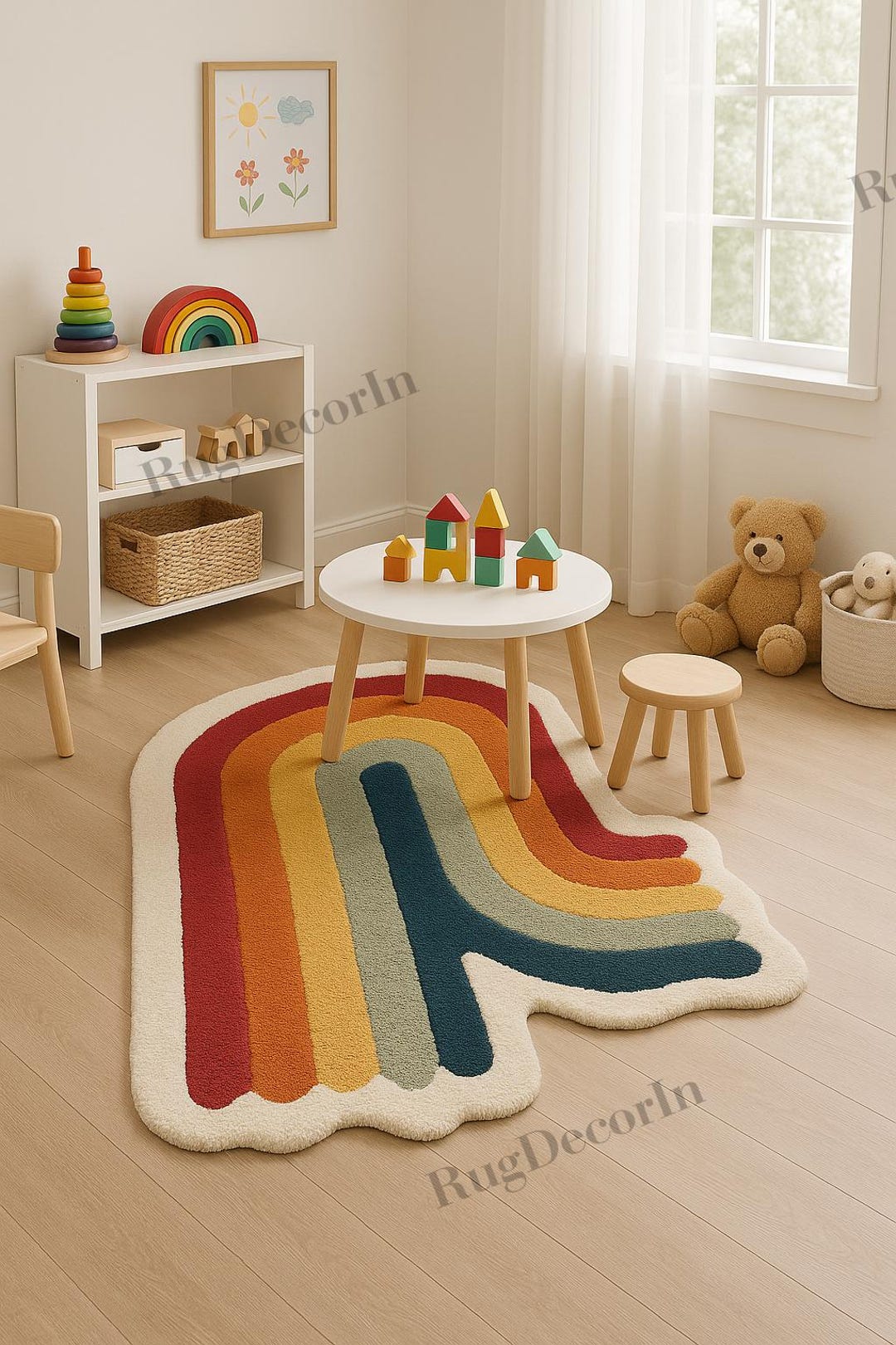 Handmade Rainbow Rug for Kids Room – Colorful Playroom & Nursery Carpet ...