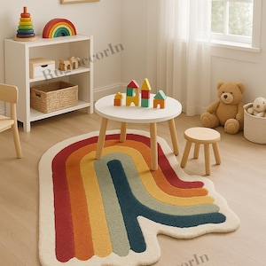 Handmade Rainbow Rug for Kids Room – Colorful Playroom & Nursery Carpet | Unique Shaped Area Rug or Studio Rug home decor