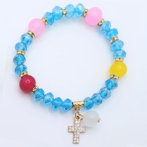Sparkly Cross Bracelet for Women, Gift for Girls, Religious Gift, Beaded Cross Bracelet, Faith Bracelet, Easter Gift