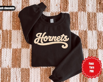 Preppy Hornets faux chunky yarn PNG, Simple Sports Team, Varsity PNG, Sublimation and DTF Png, Faux yarn Mascot, Local Boutique Coquette