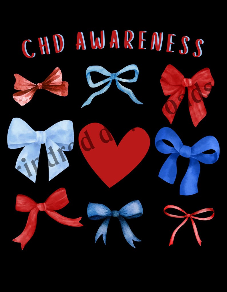 CHD Awareness PNG Clipart: Coquette Heart Bows (digital File)-download ...