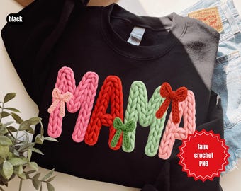 Preppy Mama Faux Yarn PNG, Simple Mom PNG, Mint Christmas PNG, Sublimation and Dtf Png, Faux yarn Mom Bows Coquette Png