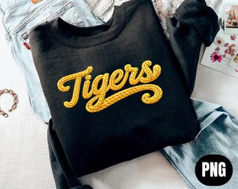 Tigers Gold Faux Chunky Yarn PNG, Simple Sports Team png, Varsity PNG, Sublimation and DTF Png, Faux yarn Mascot, Boutique Coquette Png