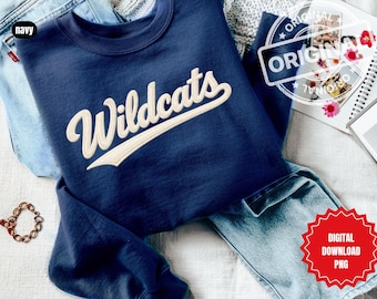 Preppy Wildcats Faux Embroidered PNG, Simple Sports Team png, Varsity PNG, Sublimation and DTF Png, Faux yarn Mascot, Coquette Boutique Png