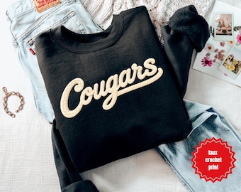 Preppy Cougars faux chunky yarn PNG, Simple Sports Team png, Preppy Varsity PNG, Sublimation and DTF Png, Faux yarn Mascot, Coquette Png