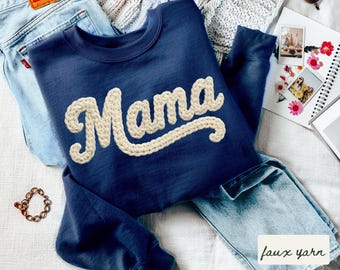 Preppy Chunky Knit Mama faux yarn PNG, Simple Mama PNG, Preppy Thanksgiving PNG, Sublimation and Dtf Png, Faux yarn mom, Coquette Png
