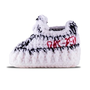 Zebra Crochet Baby Shoes Baby Sneakers | Crochet Baby Booties | Baby Shower Gift | Newborn Shoes | Diaper Book Club | Crochet Baby Trainers