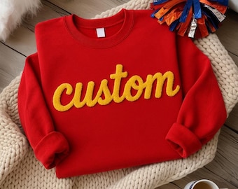 Personalized Chenille Letter Sweatshirt: Fuzzy Embroidered Spirit Wear