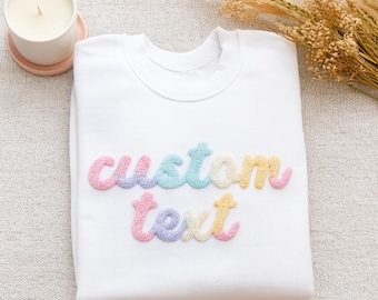 Chenille YARN EMBROIDERED Sweatshirt, Chenille Game Day Fuzzy Letter, Chenille Patch Sports Team Sweatshirt, Team Spirit Shirt, Custom shirt