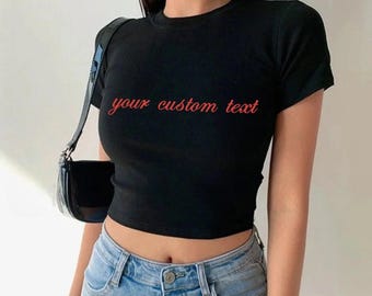 Custom Embroidered Baby Tee, Personalized T-shirt, Custom Text Baby Tee, Embroidered Tee, Bachelorette Gift , Aesthetic T-shirt , Cute Tee