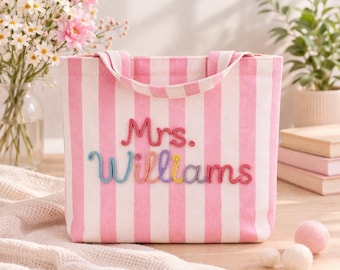 Borsa tote personalizzata con il nome dell'insegnante, borsa regalo personalizzata per insegnanti, regalo di ringraziamento per insegnanti, regalo di fine anno per insegnanti, borsa organizer per la classe