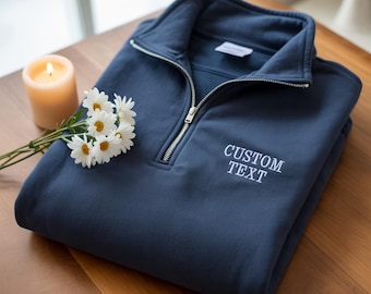 Embroidered Custom Quarter Zip Sweatshirt – Personalized Left Chest Embroidery for Team, Business, Bridal Parties, Events, Quarter ZIP Shirt