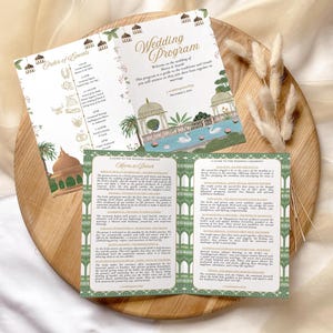 Royal Rajasthan Indian Wedding Program with Hindu Ceremony Guide and Wedding Timeline Canva Template