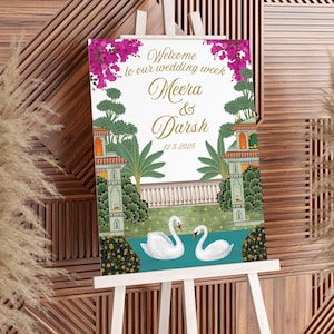 Royal Gardens Wedding Welcome Sign (Editable Canva Template, 18x24 Inches), Wedding Signage, Desi Wedding, Mughal Floral Design