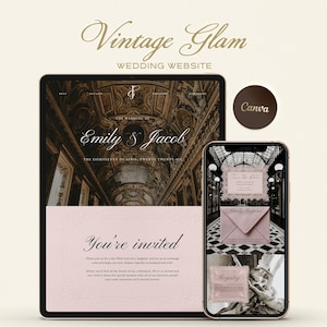 Vintage Glam Old Money Wedding Website With RSVP Canva Template