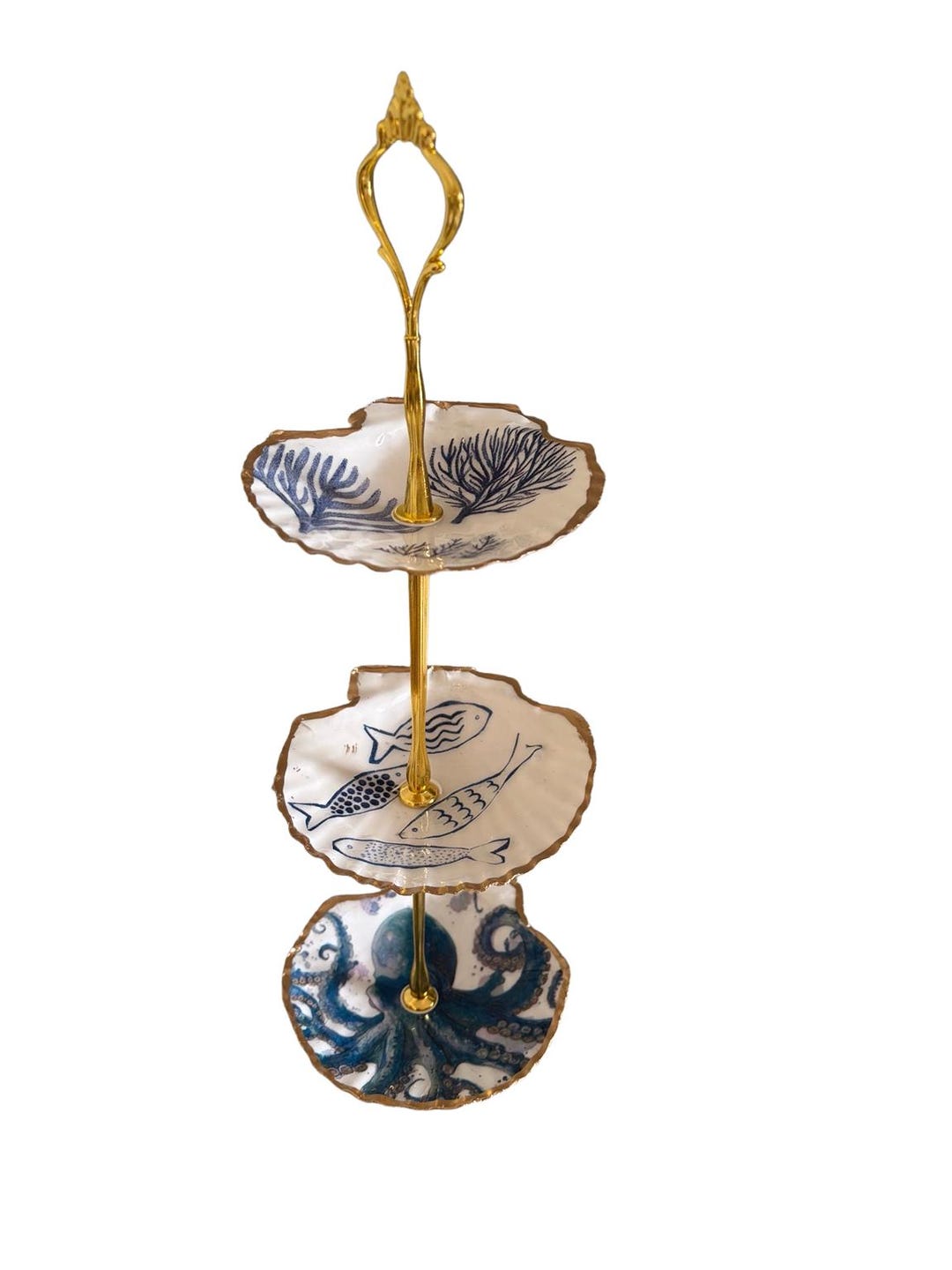 Shell Shape Stand Tiered Scallop Shell Stand Ocean Theme, Coastal Shell Tier Tray ...