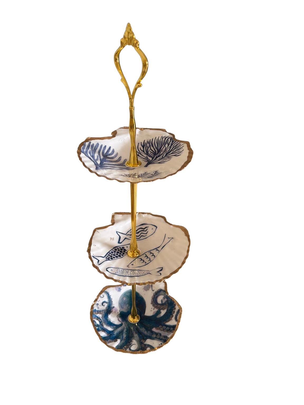 Tier Shell Tiered Scallop Shell Stand Ocean Theme, Coastal Shell Tier Tray ...