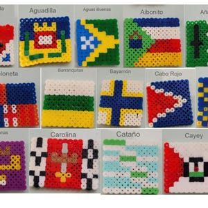 Puerto Rico Flag Pixel Art Magnet - Medium 5mm Fuse Bead - 8-Bit PR Pueblo Pride Decor - Choose Your Town (78 Pueblos) - Boricua Gift