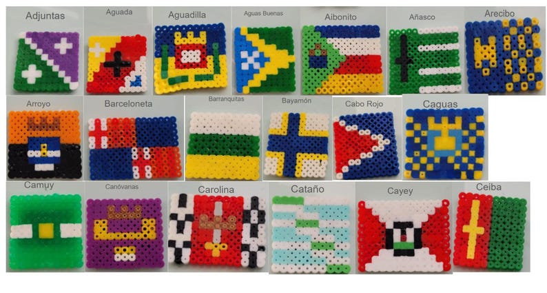 Puerto Rico Flag Pixel Art Magnet - Medium 5mm Fuse Bead - 8-Bit PR Pueblo Pride Decor - Choose Your Town (78 Pueblos) - Boricua Gift Bild 1