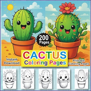 Cactus Coloring Book: 200 Kawaii & Mandala Desert Plant Designs (PDF Bundle)