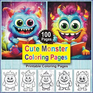 Cute Monster Coloring Pages – 100 Adorable Monster Printable Sheets | Fun Digital Coloring Book for Kids & Adults | Instant PDF Download