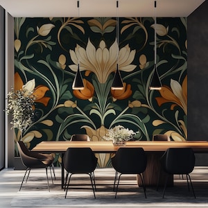 Duty Free Golden Bloom Mural, Vintage Floral Wallpaper, Art Nouveau Mural, Earthy Tones, Botanical Design, Classic Nature Mural, Custom Size