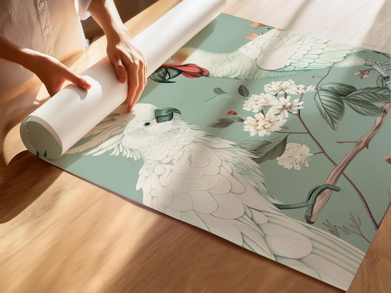 Custom Cockatoo Bird Jungle Wall Mural Tropical Wallpaper Floral