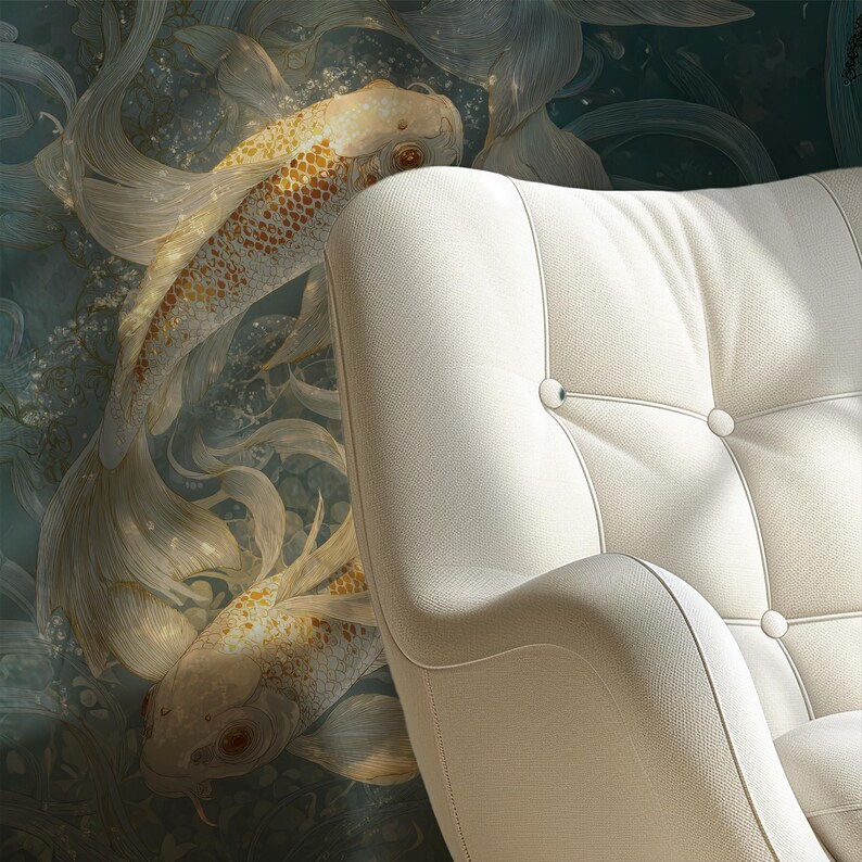 Duty Free, Tariff Free, Customs Free, Tropic Wallpaper, Japanese Koi Fish, Pink, Teal Mural, Oversized Large Mural, Textured Canvas Wall Art, Removable Peel and Stick, Non-woven Wall Decor, Self-adhesive, Non-pasted, Removable, Easy to Apply, DIY, ECOLOGO certified, Breathable material, Healthier Interiors, UV resistant, HP Latex certified ink, Non-toxic nontoxic non toxic, nursery mural, Safe for children kids, Water resistant, Chinoiserie Wallpaper