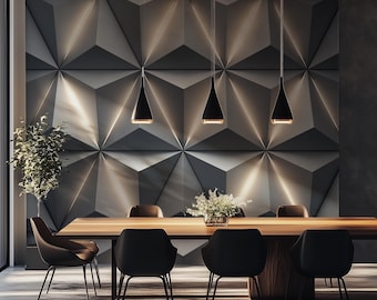 Custom Size Geometric Wallpaper Mural, 3D Abstract Wall Panel, Accent Mural, Peel and Stick, Black Gray White, Office Wall Decor, Oversized