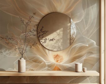 Carta da parati personalizzata con motivo floreale a petali color avorio, murale floreale traslucido, adesivo per camera da letto, resistente all'acqua, rimovibile, da incollare o da applicare con adesivo.