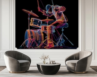 音楽室向けのカラフルなピアノと楽器のストリートアート壁紙壁画