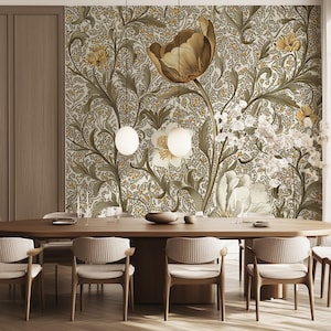 Papier peint jardin de fleurs sauvages : motif botanique vintage peel and stick