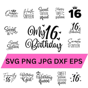 Sweet 16 SVG Clipart Bundle: Birthday Girl Design (Digital Download
