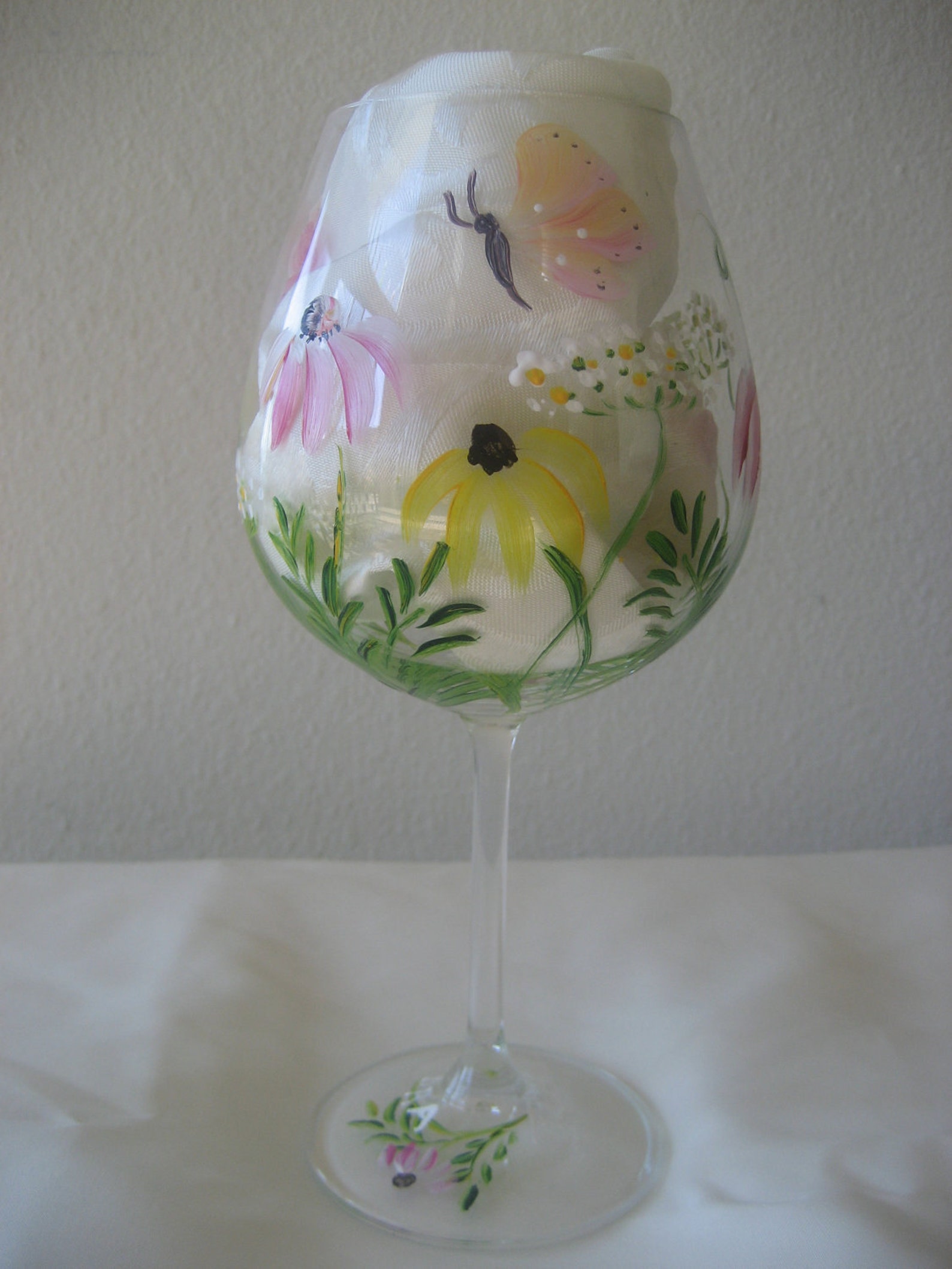Wildflower Wine Glass Handpainted Wedding Gift Idea. Etsy