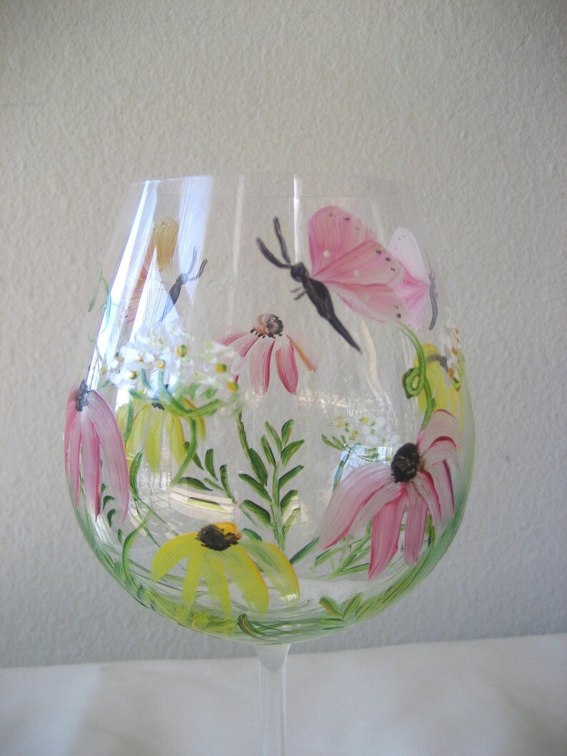 Wildflower Wine Glass Handpainted Wedding Gift Idea. Etsy