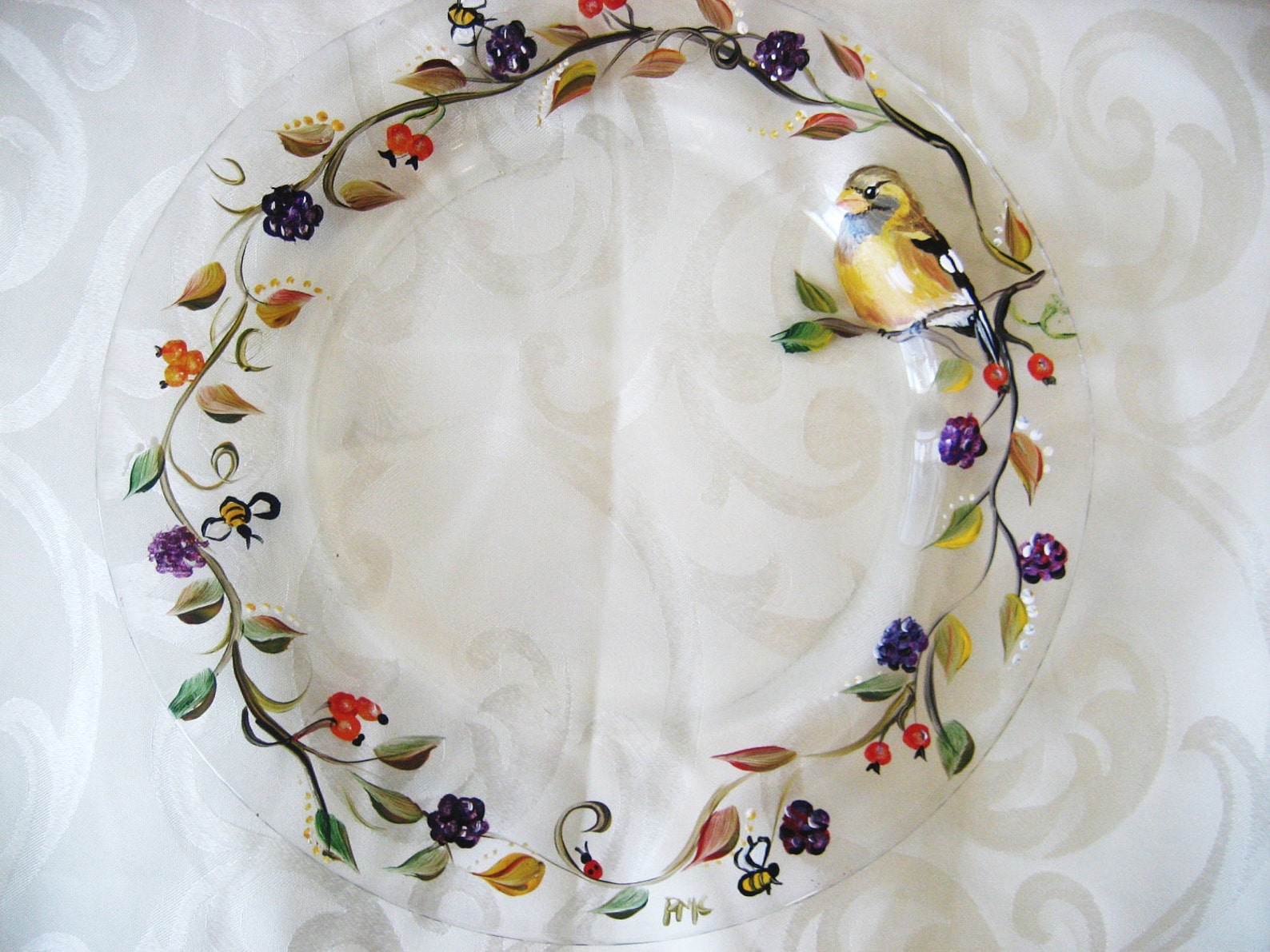 Hand Painted Glass Plate With Fall Pattern Etsy
