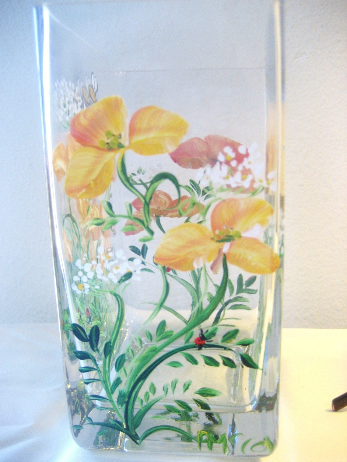 Handpainted glass poppy vase Etsy