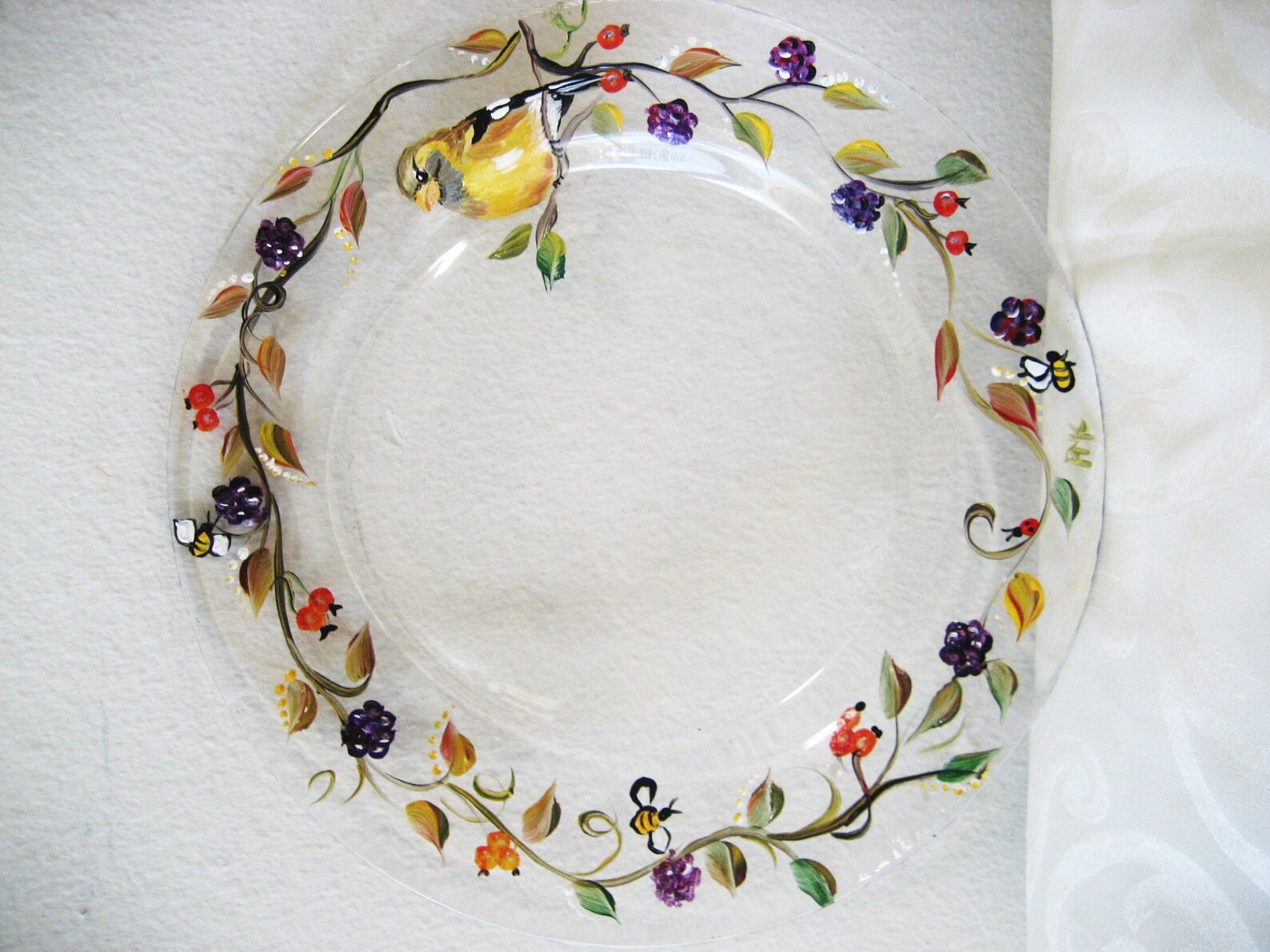 Hand Painted Glass Plate With Fall Pattern Etsy